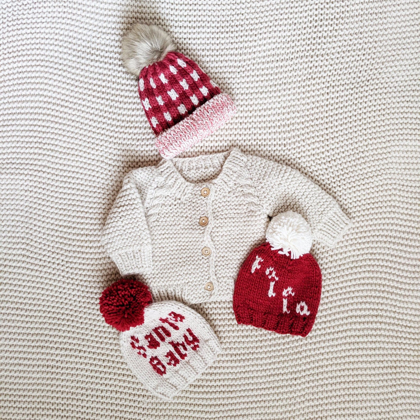 Festive Buffalo Check Pom Pom Beanie Hat Baby & Kids