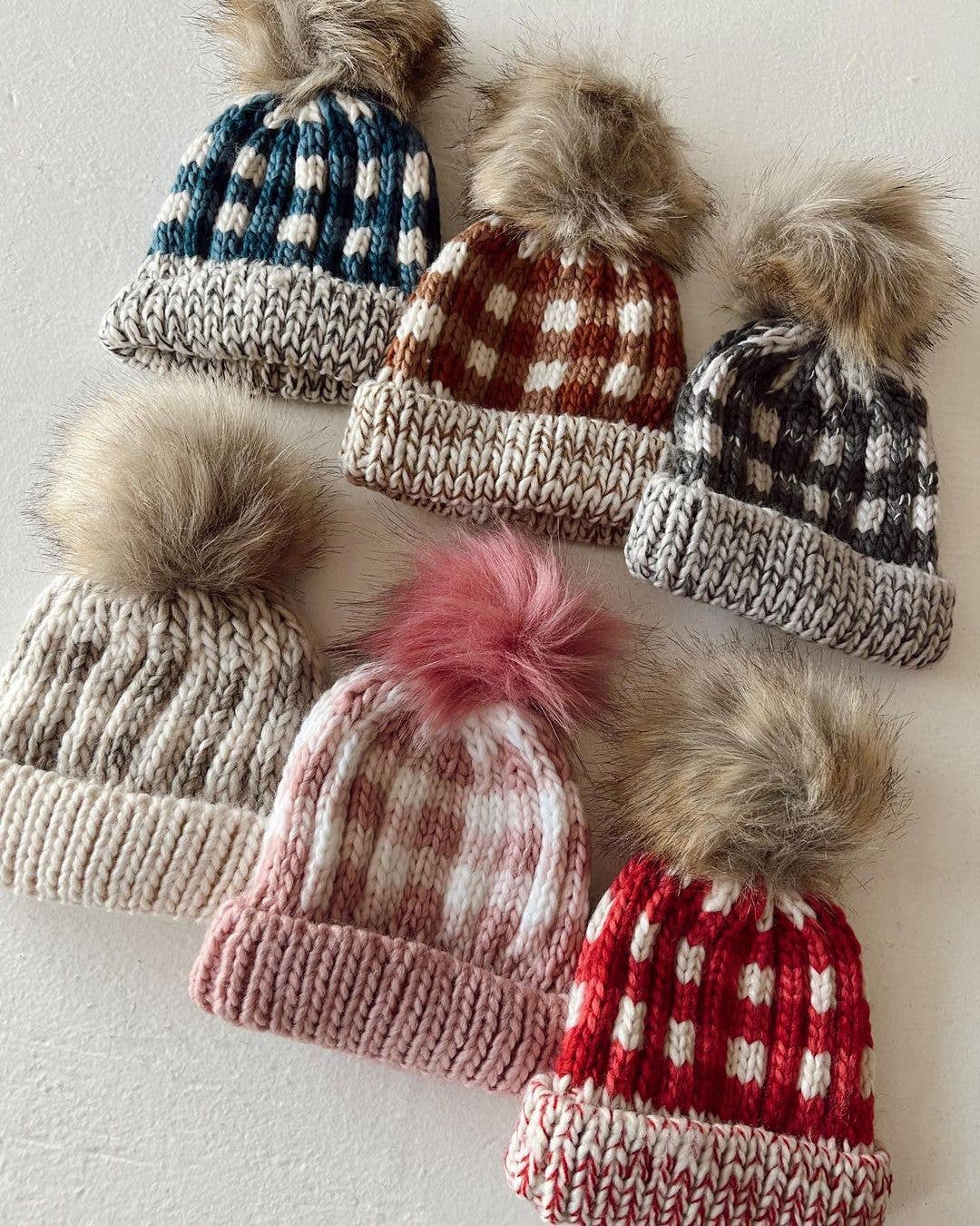 Festive Buffalo Check Pom Pom Beanie Hat Baby & Kids