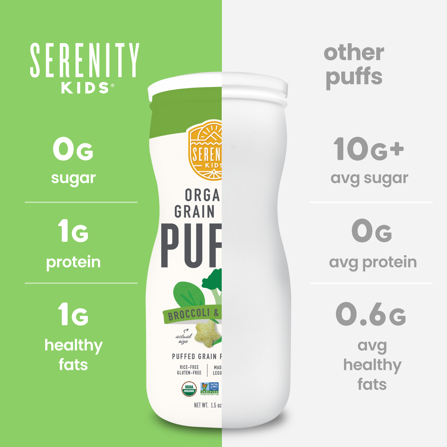 Broccoli & Spinach Organic Grain Free Puffs (6 Cans)