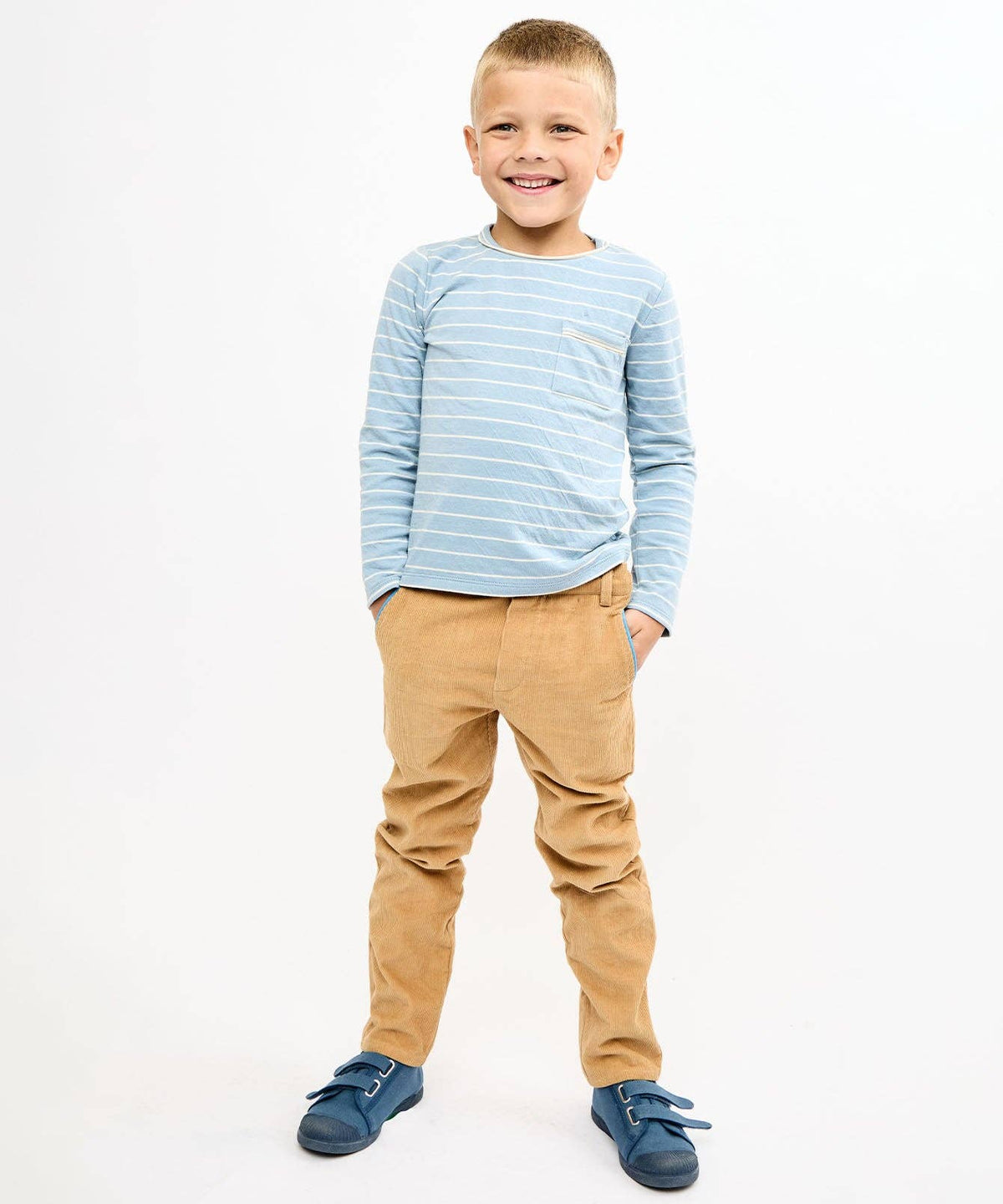 Edward T-Shirt, Dusty Blue Fine Stripe