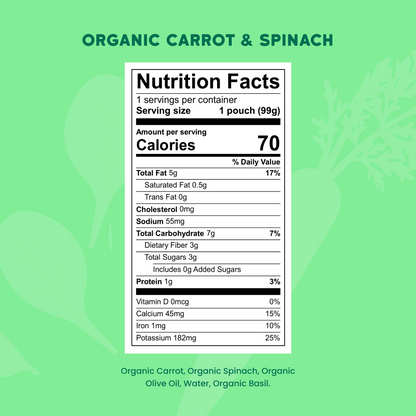 Organic Carrot, Spinach & Basil with Organic Olive Oil (12 Pouches)