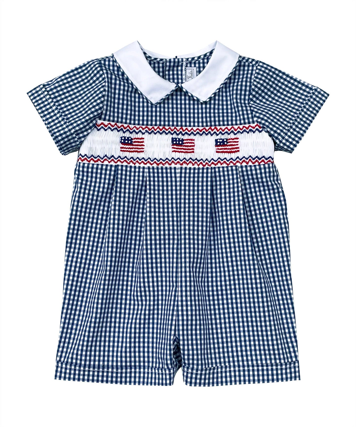 Navy Gingham Flag Smocked Romper