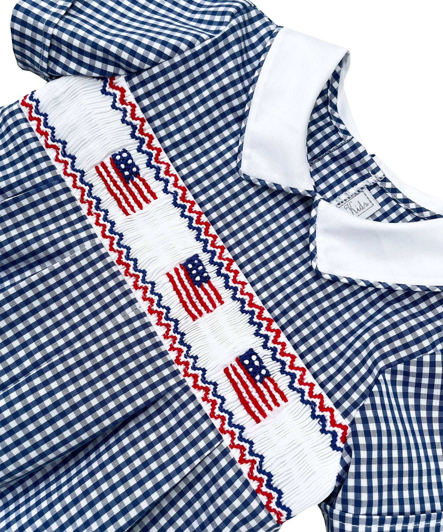 Navy Gingham Flag Smocked Romper