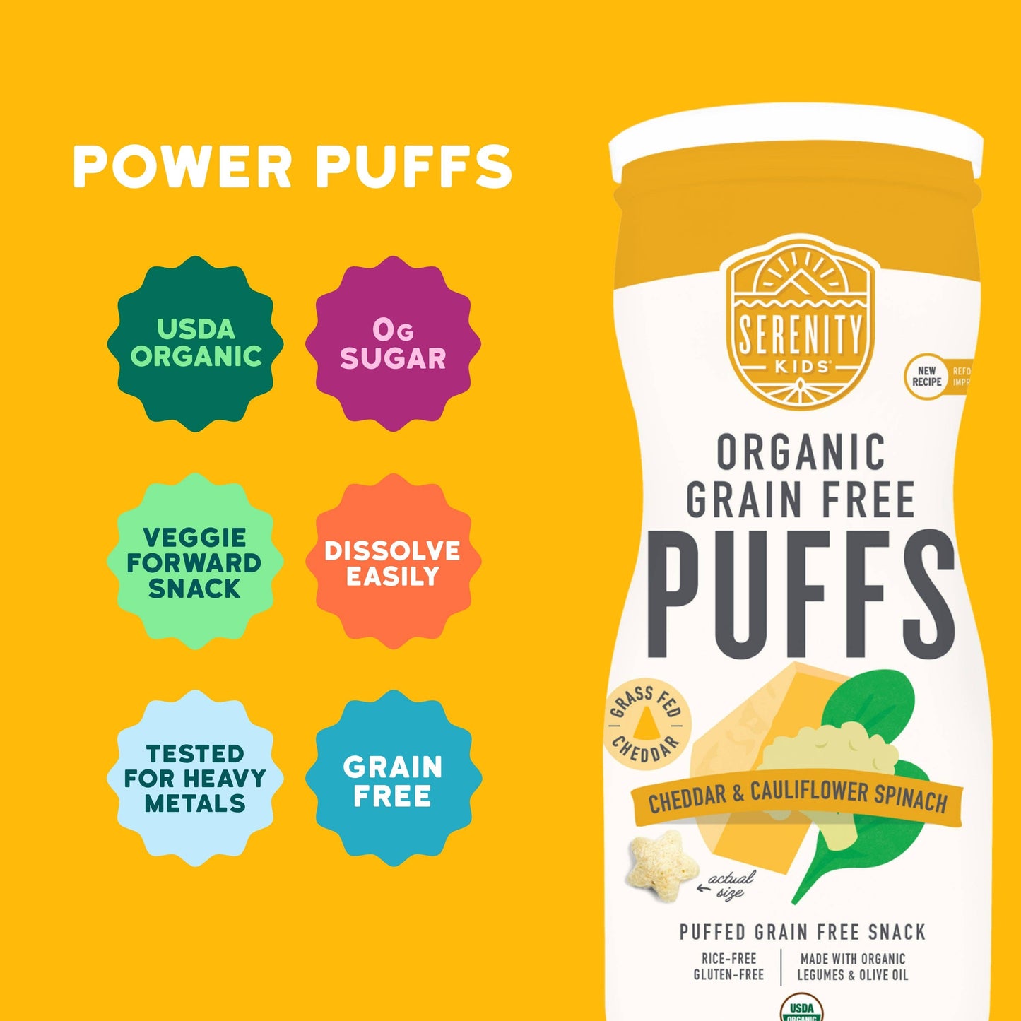 Cheddar & Cauliflower Spinach Organic Grain Free Puffs (6 Cans)