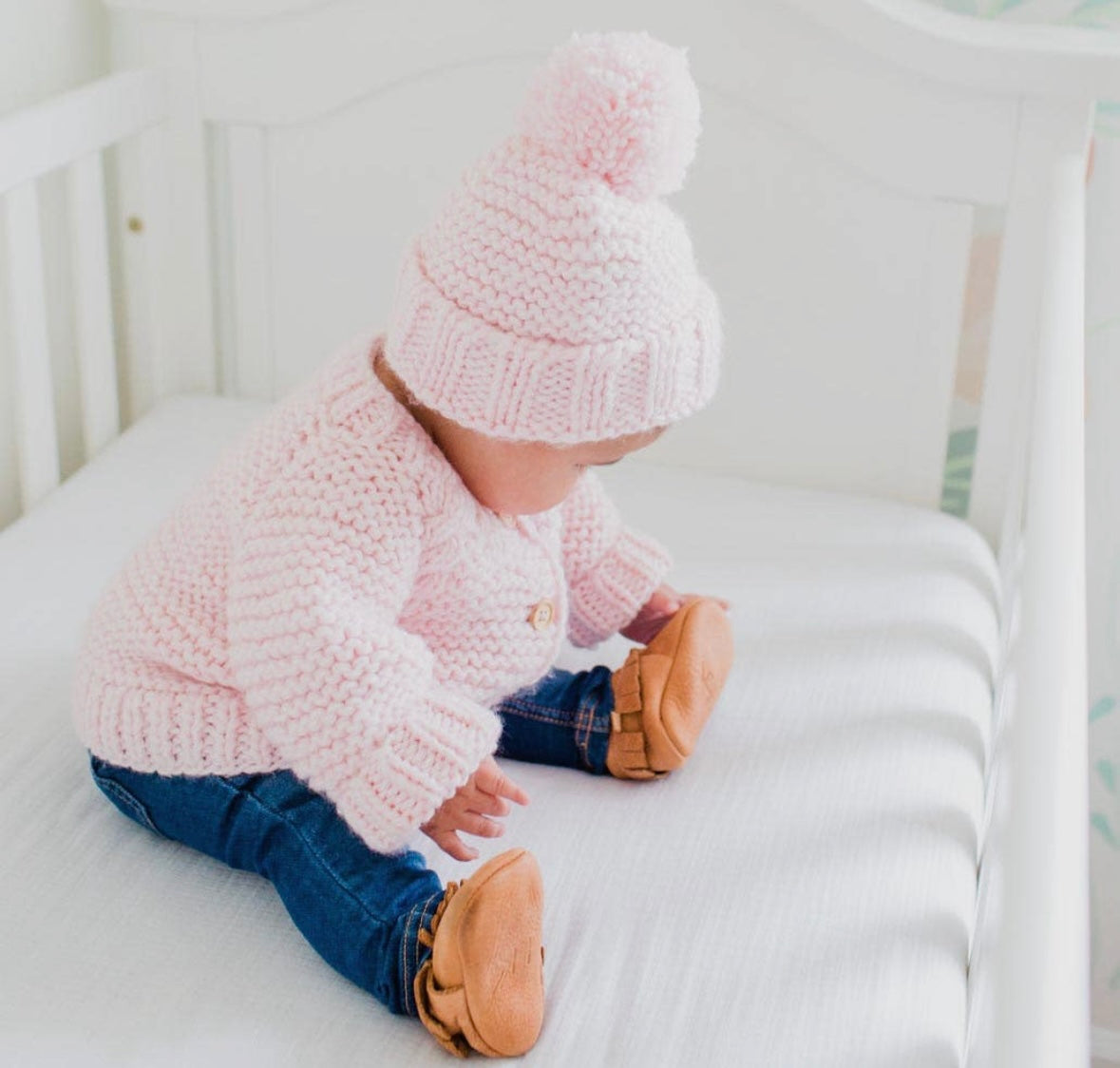 Pink Garter Stitch Beanie Hat