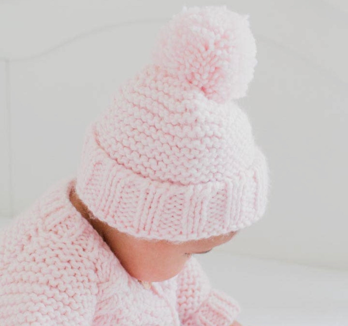 Pink Garter Stitch Beanie Hat