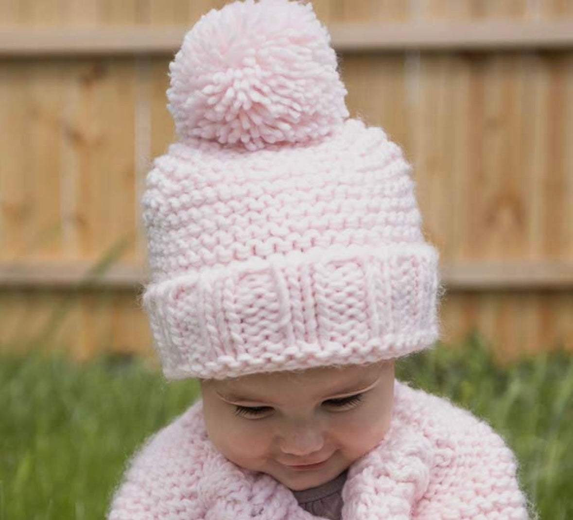 Pink Garter Stitch Beanie Hat