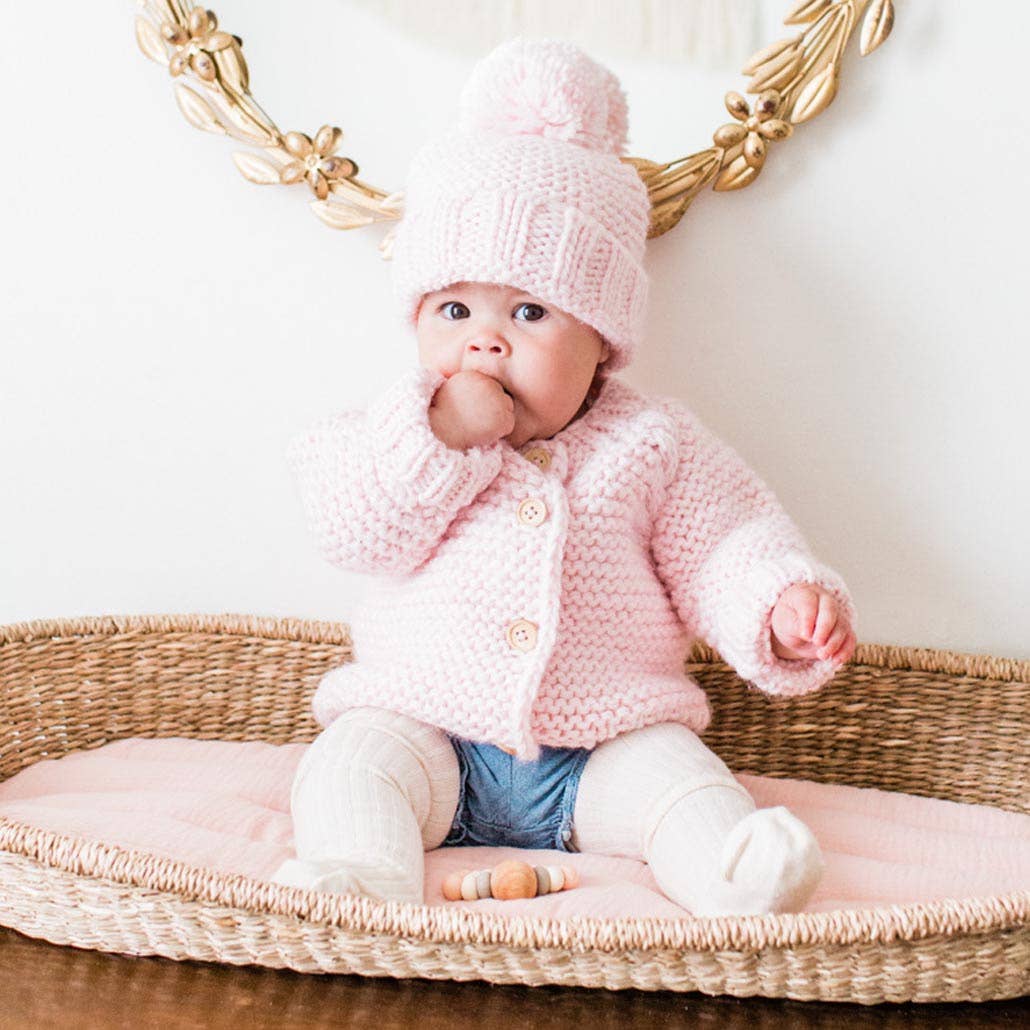 Blush Pink Garter Stitch Cardigan Sweater Baby & Toddler